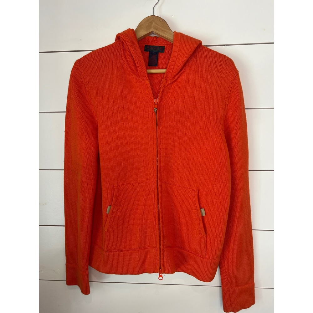 Polo Ralph Lauren Orange Full Zip Hooded Knit Sweater Jacket Womens Size Medium